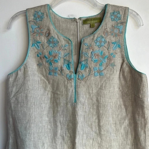 Sigrid Olsen 100% Linen Dress Women’s Size 6 Beautiful Embroidery Resortwear - Picture 2 of 11
